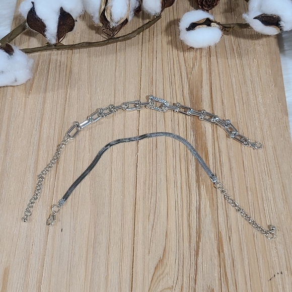 🩶🩶NEW🩶🩶 GORGEOUS!! 2PC Chain Link and Herringbone CZ Bracelet Set in SILVER - Picture 5 of 14